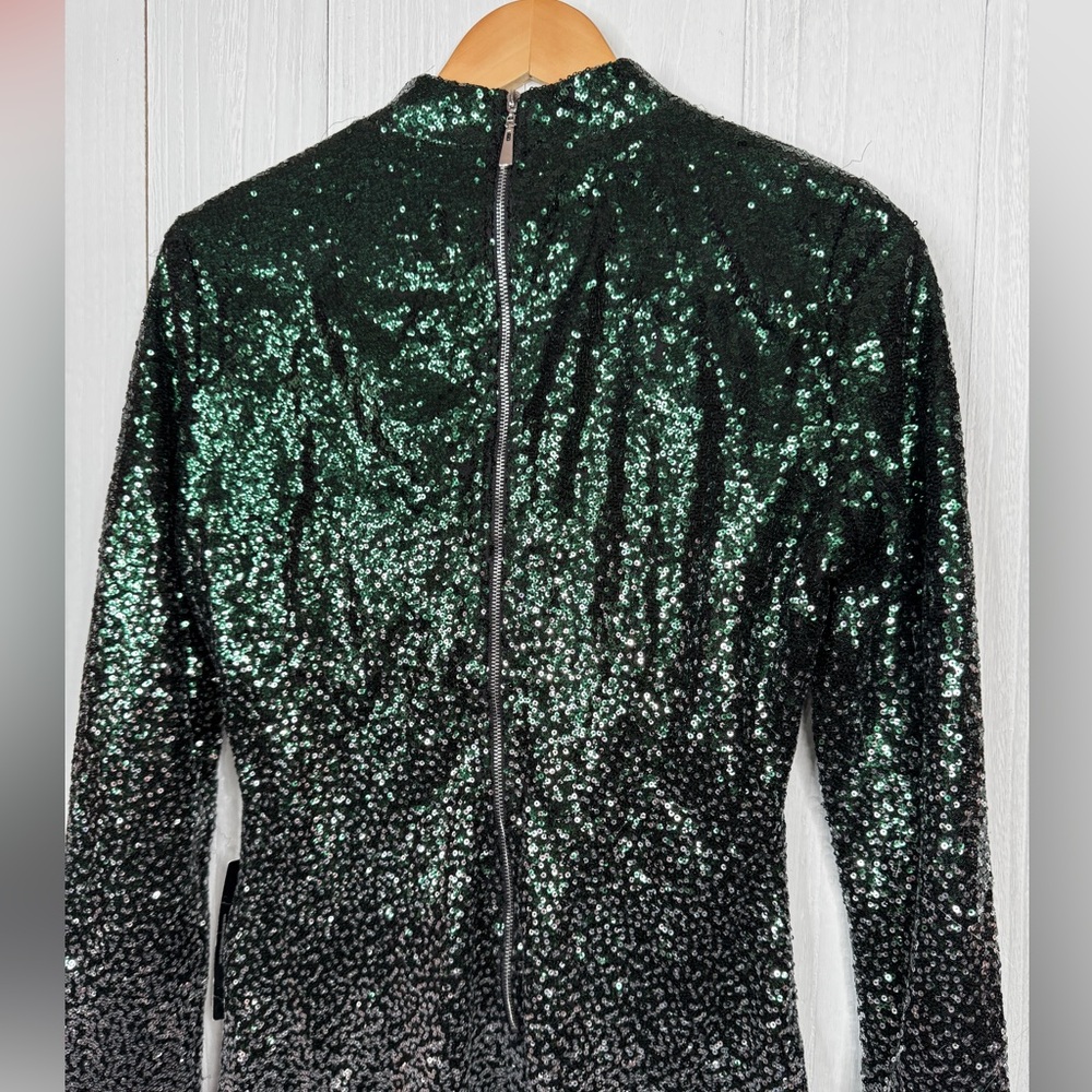 Sequin Green & Silver Long Sleeve Dress - Picture 6 of 8
